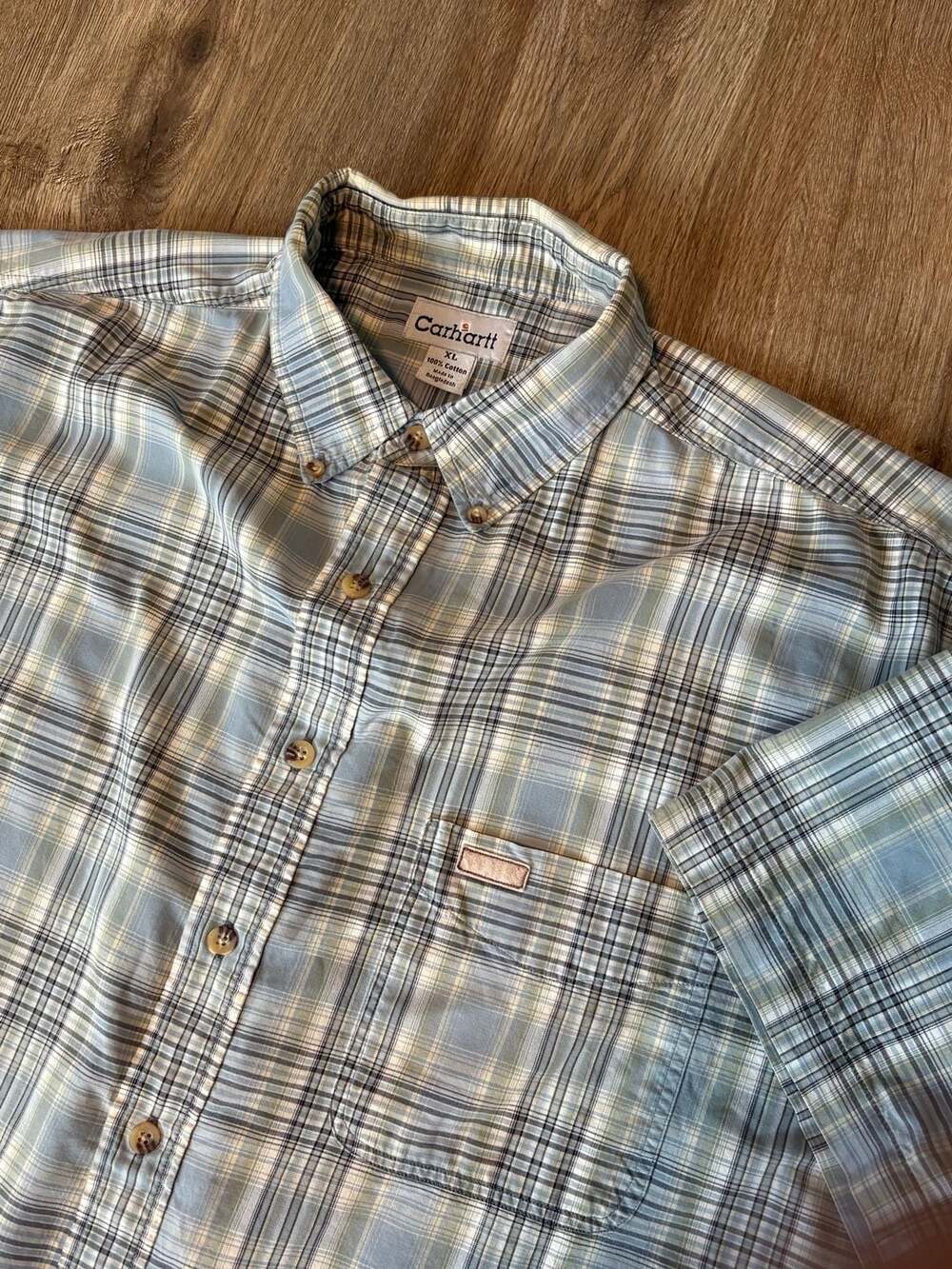 Carhartt Short Sleeve Plaid Button-down Work Shirt Blue Men's XL